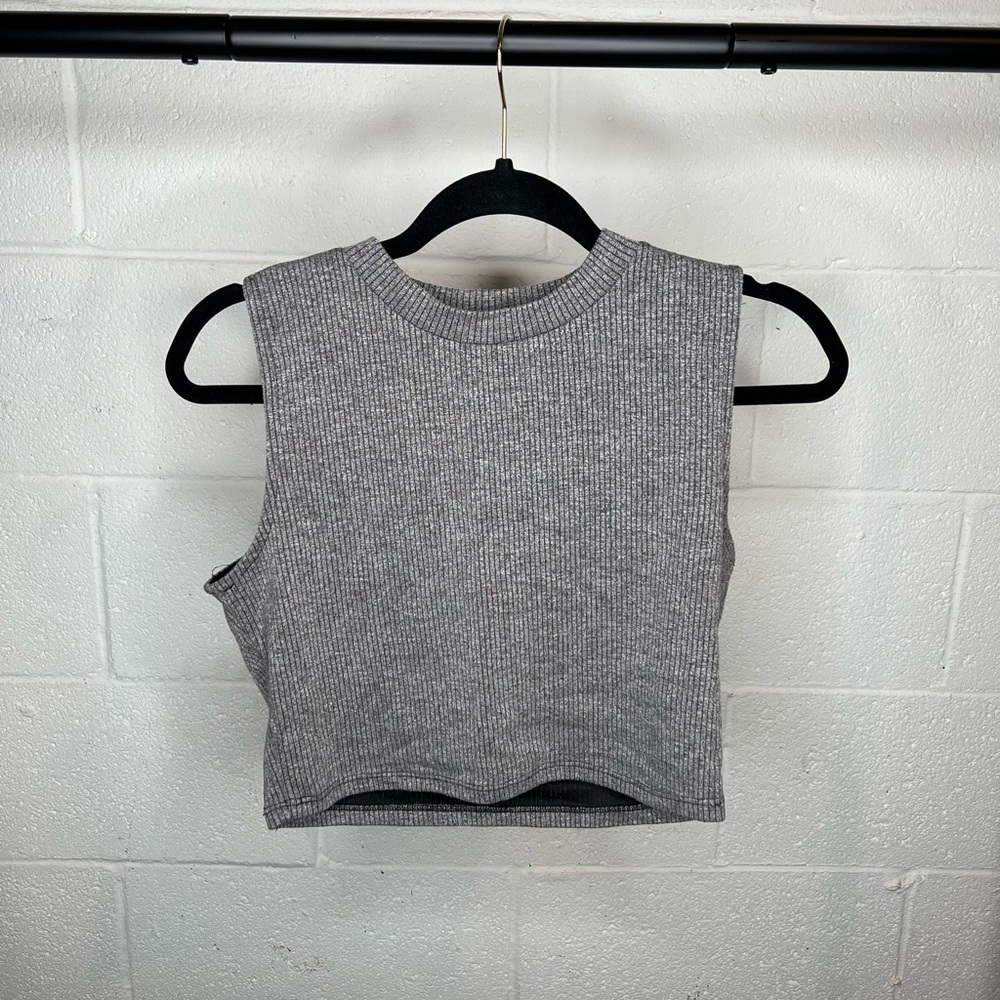 Forever 21 Grey High Neck Tank Crop Top - Size: L